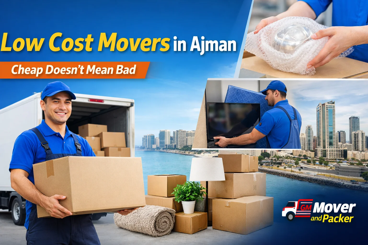Low cost movers in Ajman loading household furniture safely into a moving truck